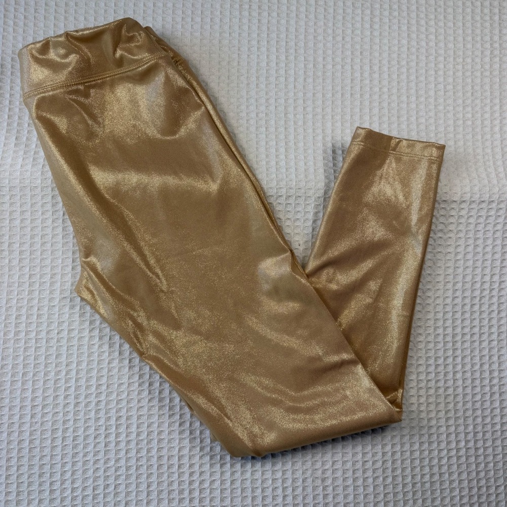 Cat & Jack Girls Gold Metallic Shimmer Leggings Size L 10/12 Shiny Stretch Pants - Picture 2 of 5